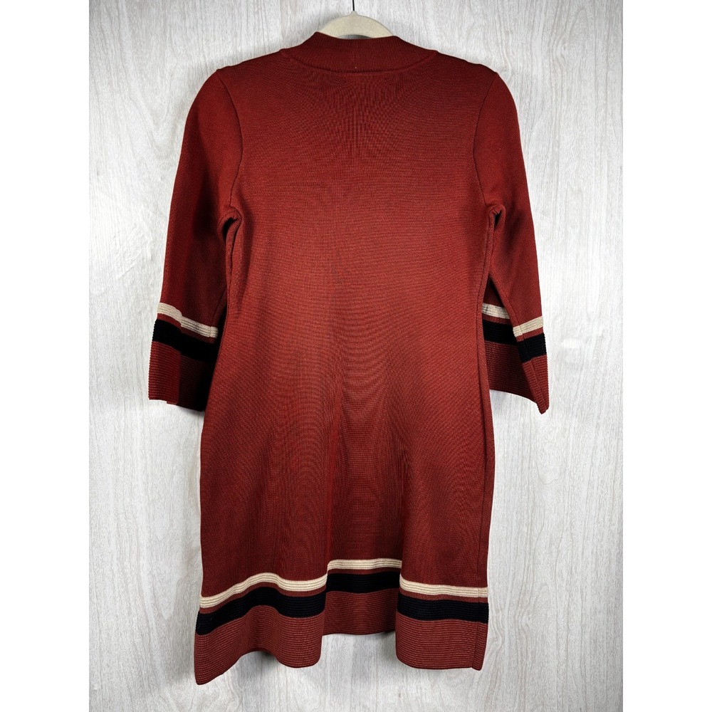 Sandra Darren Sweater Dress Womens M Rust Striped Knit Fit Flare Retro Chic - Picture 3 of 8